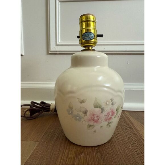 Vintage 80s Pfaltzgraff Tea Rose Small Lamp Pink & Blue Floral No Shades - Picture 1 of 10
